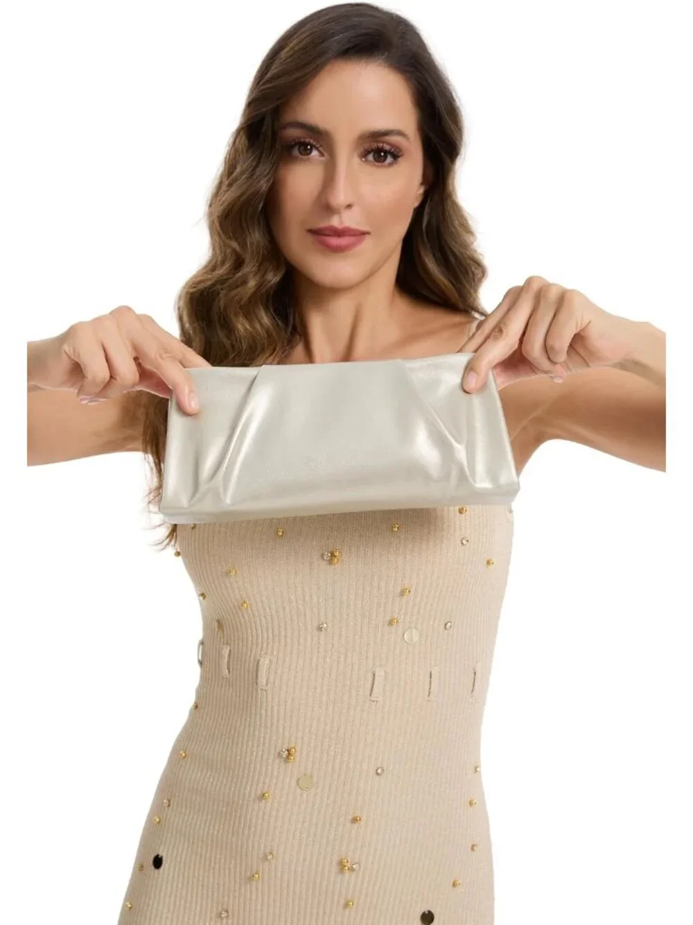 👜 Women's Gold Chic Evening Bag Pleated Purses Prom Elegant Clutch Purse